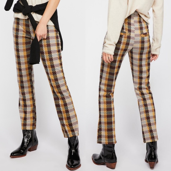 VGUC Free People | Clean Crop Flare Plaid Pants Made In Turkey | Size 0 - Picture 1 of 6